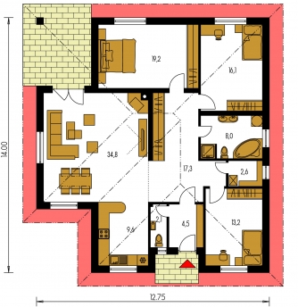 Image miroir | Plan de sol du rez-de-chaussée - BUNGALOW 16